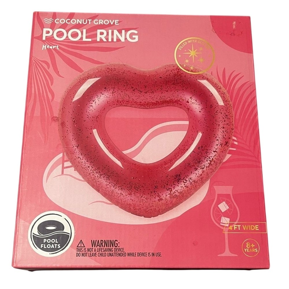 Coconut Grove Heart Shaped Glitter Pool Float Ring (4ft Wide)